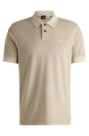 Hugo Boss Cotton-piqué Polo Shirt With Logo Print In Neutral