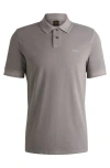 Hugo Boss Cotton-piqué Polo Shirt With Logo Print In Gray