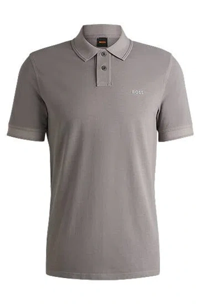 Hugo Boss Cotton-piqué Polo Shirt With Logo Print In Gray