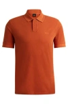 Hugo Boss Cotton-piqué Polo Shirt With Logo Print In Orange