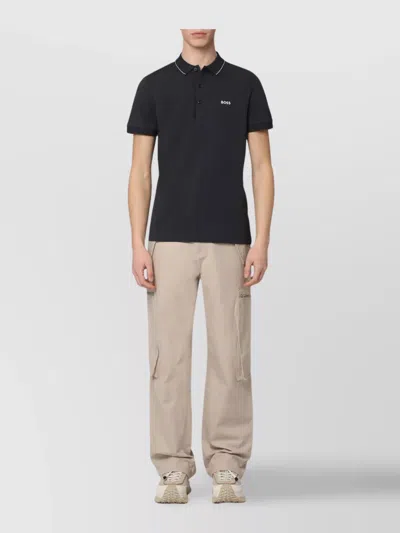Hugo Boss Cotton Pique Polo Shirt With Short Sleeves In Black