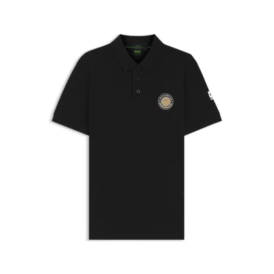 Hugo Boss Cotton-piqué Polo Shirt With Tennis Artwork In Black