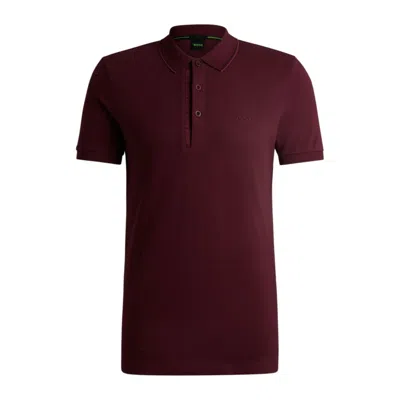 Hugo Boss Cotton-piqué Slim-fit Polo Shirt With Tonal Logo In Red