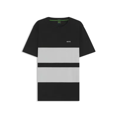 Hugo Boss Cotton Piqué T-shirt With Sleeve Stripes In Black