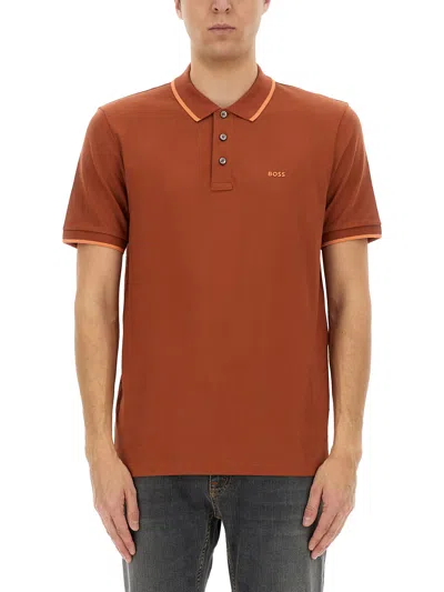 Hugo Boss Buttoned Polo Shirt In Brown