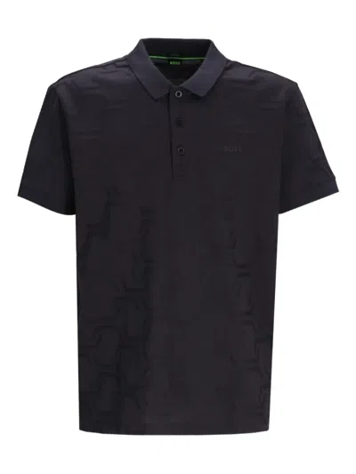 Hugo Boss Geometric Pattern Cotton Polo Shirt With Relaxed Fit In Black
