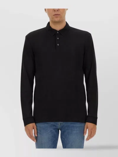 Hugo Boss Cotton Polo Shirt Long Sleeves In Black