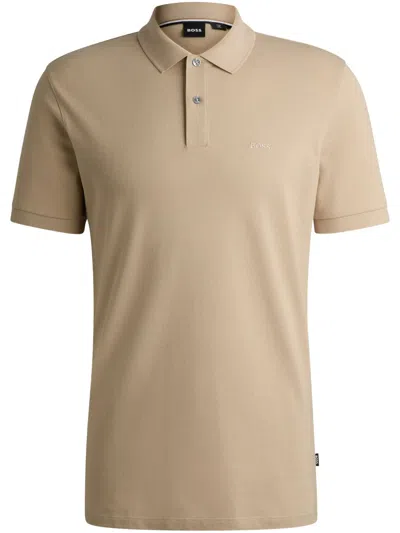 Hugo Boss Cotton Polo Shirt In Neutrals