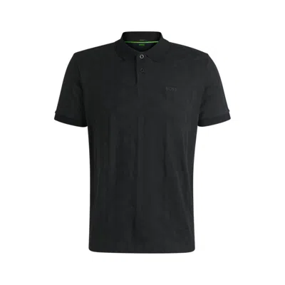 Hugo Boss Cotton Polo Shirt With Circle Jacquard In Black