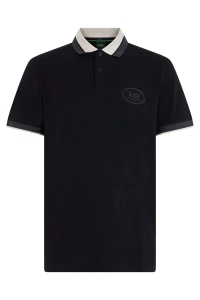 Hugo Boss Cotton Polo Shirt With Contrast Collar And Short Sleeves For Men In Black