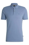 Hugo Boss Cotton Polo Shirt With Embroidered Logo In Blue