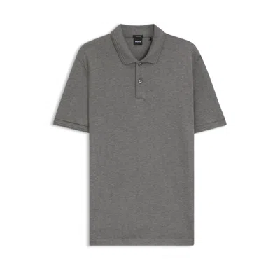 Hugo Boss Cotton Polo Shirt With Herringbone Structure In Gray