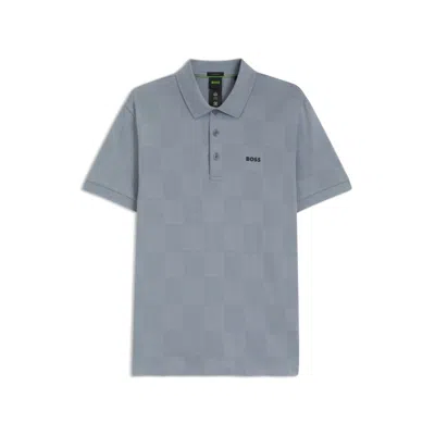 Hugo Boss Cotton Polo Shirt With Jacquard Body-mapping In Gray
