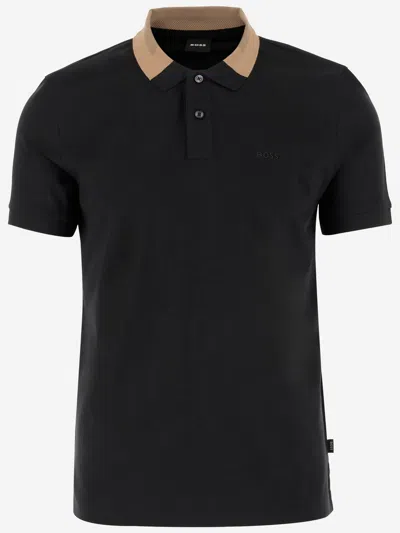 Hugo Boss Cotton Polo Shirt With Logo In Black