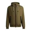 Hugo Boss Cotton-poplin Hooded Jacket With Faux-leather Trims In Green