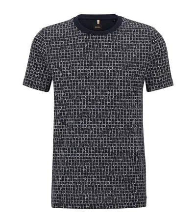 Hugo Boss Cotton Printed Tribel T-shirt In Blue