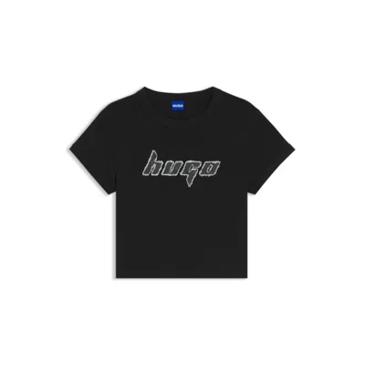 Hugo Boss Cotton Ringer T-shirt With Graphic Artwork In Black