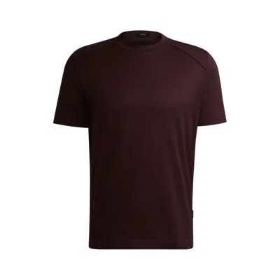Hugo Boss Cotton-ripstop Regular-fit T-shirt With Plain Trims In Burgundy