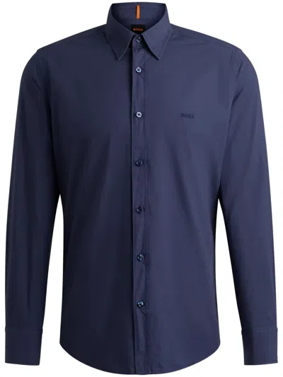 Hugo Boss Cotton Shirt In 蓝色