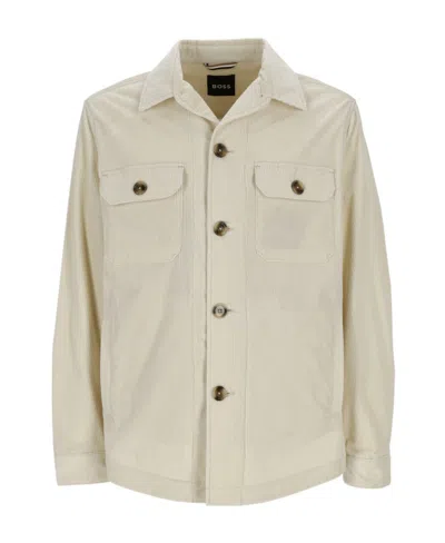 Hugo Boss Cotton Shirt Jacket In Nude