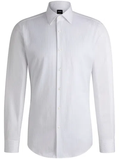 Hugo Boss Slim-fit Shirt In Oxford Cotton With Logo In White