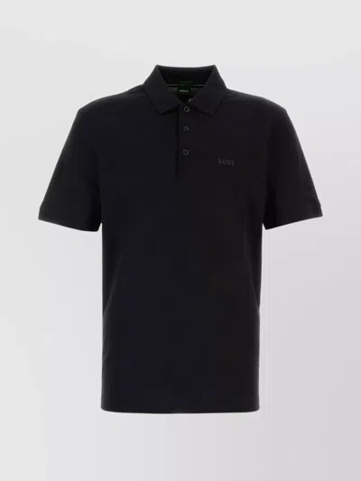Hugo Boss Cotton Shirt With Collar And Short Sleeves In Black