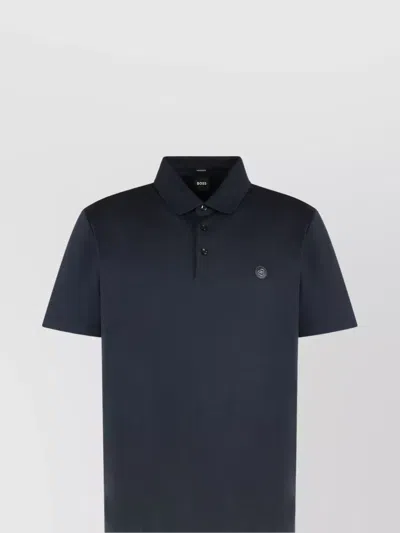 Hugo Boss Boss Short-sleeved Polo In Cotton In Blue