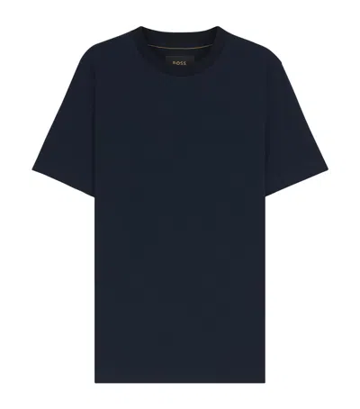 Hugo Boss Cotton-silk Check T-shirt In Blue