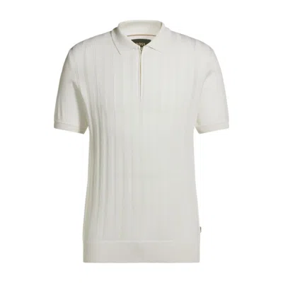 Hugo Boss Cotton-silk Knit Polo With Cabled Front In White