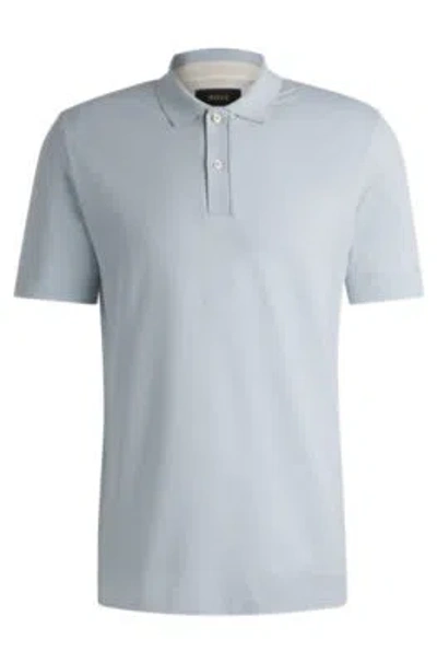 Hugo Boss Cotton-silk Polo Shirt With Bubble Structure In Light Blue