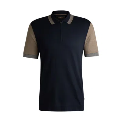 Hugo Boss Cotton-silk Polo Shirt With Contrast Details In Blue