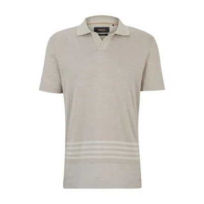 Hugo Boss Cotton-silk Polo Shirt With Striped Details In Beige