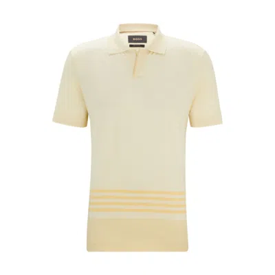 Hugo Boss Cotton-silk Polo Shirt With Striped Details In Light Yellow
