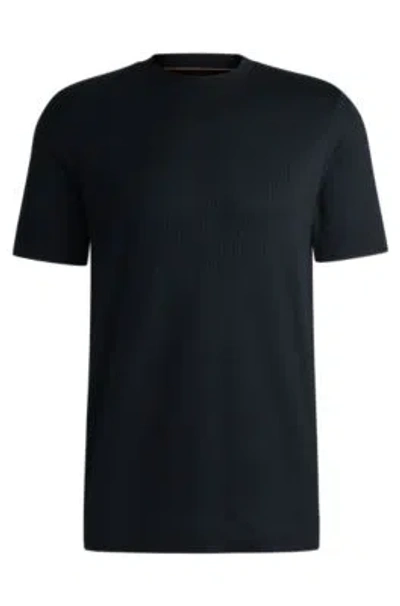 Hugo Boss Cotton-silk T-shirt With A Signature Quilted Effect In Dark Blue