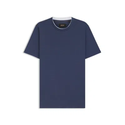 Hugo Boss Cotton-silk T-shirt With Double Collar In Blue