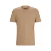 Hugo Boss Cotton-silk T-shirt With Fineline Stripes And Double Collar In Beige