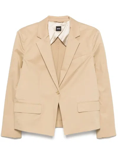 Hugo Boss Boss Light Brown Cotton Blazer With Structured Shoulder Pads
