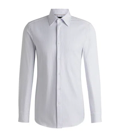 Hugo Boss Cotton Striped Slim Shirt In Blue