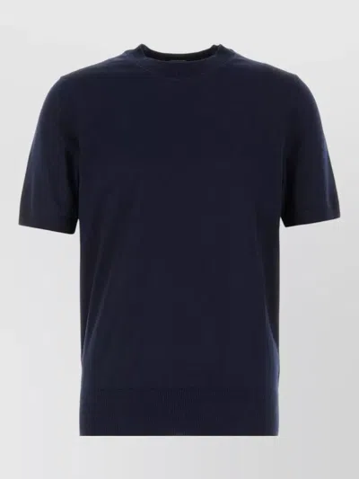 Hugo Boss Cotton Sweater Short Sleeves Crew Neck In Blue