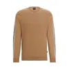 Hugo Boss Cotton Sweater With Color-blocking And Mesh Detail In Beige