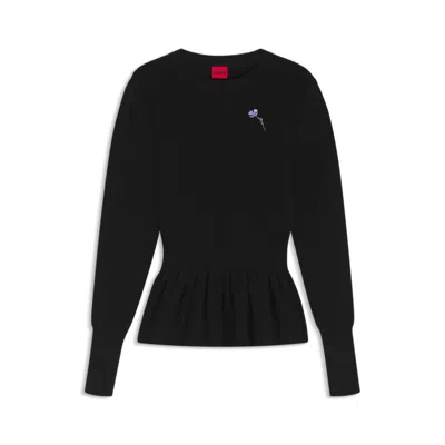 Hugo Boss Cotton Sweater With Detachable Floral Brooch In Black