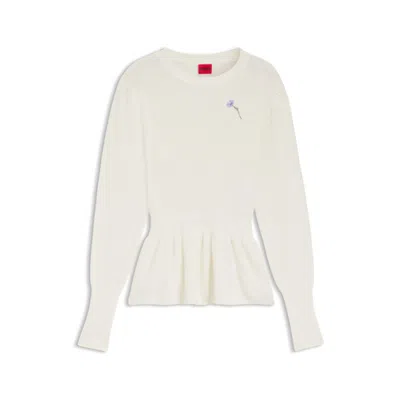 Hugo Boss Cotton Sweater With Detachable Floral Brooch In White