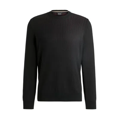 Hugo Boss Cotton Sweater With Knitted Vertical Stripes In Regular Fit In Black