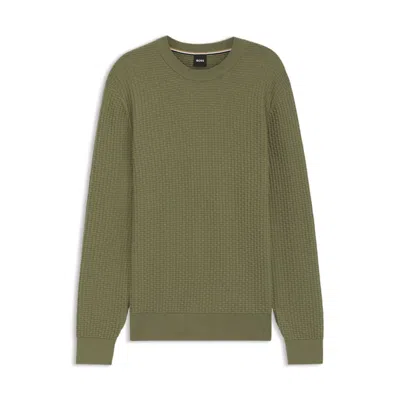 Hugo Boss Cotton Sweater With Mixed Structures In Green