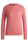 Hugo Boss Cotton Sweater With Mixed Structures In Pink