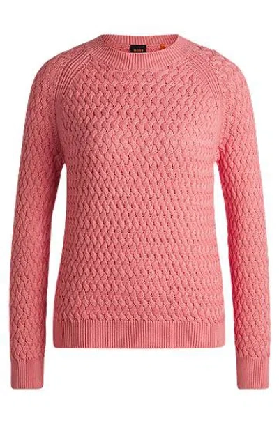Hugo Boss Cotton Sweater With Mixed Structures In Pink
