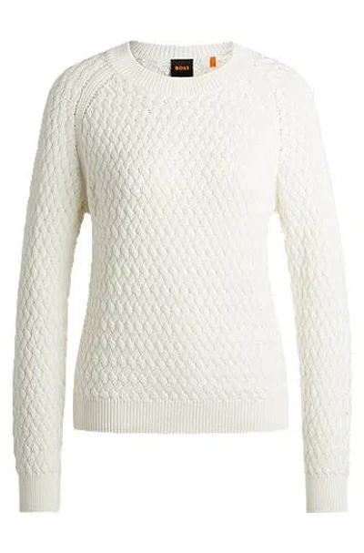 Hugo Boss Cotton Sweater With Mixed Structures In White