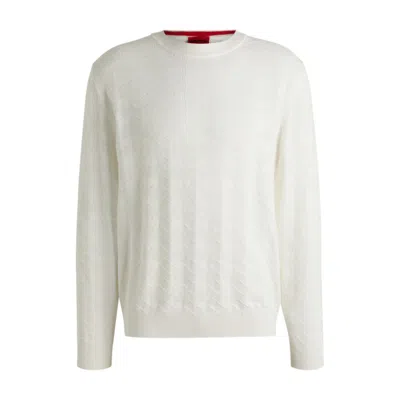 Hugo Boss Cotton Sweater With Tonal Argyle Pattern In White