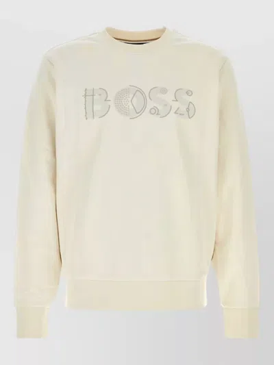 Hugo Boss Cotton Sweatshirt Crew Neck Long Sleeves In Neutral