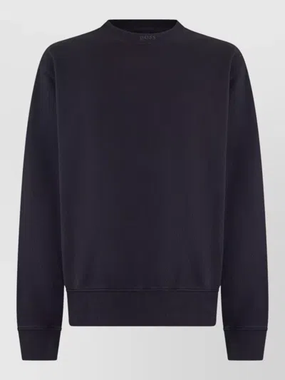 Hugo Boss Cotton Sweatshirt Embroidered Logo Crew Neck In Blue